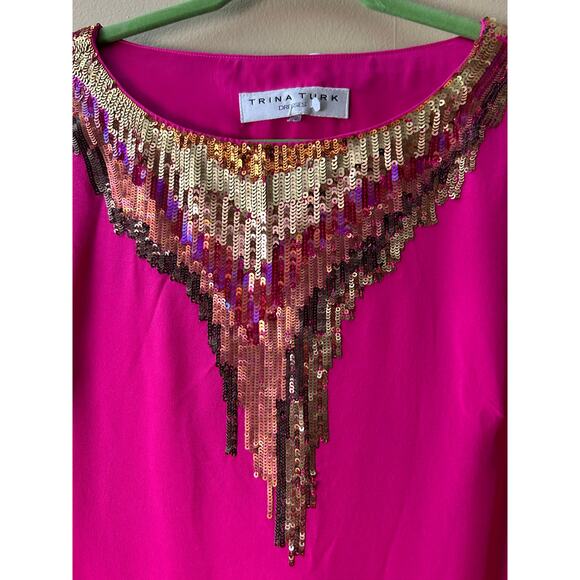 Trina‎ Turk 100% Silk Dress Pink Sequin Embellished  Size 4 - Picture 3 of 13